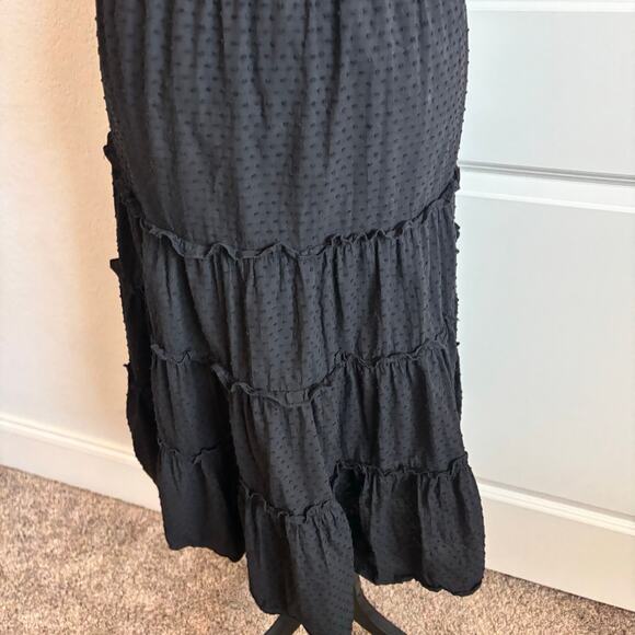 Kourt Calypso Women’s Swiss Dot Tiered Midi Dress Nap Style Black Sz L - Picture 8 of 12